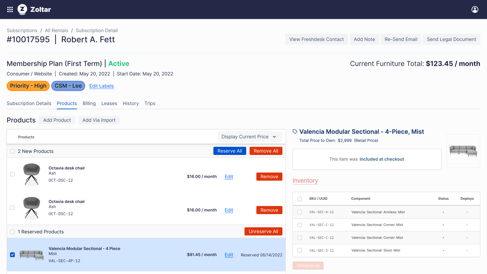 Zoltar Desktop - rental subscription product list view Zoltar Desktop - rental subscription product list view