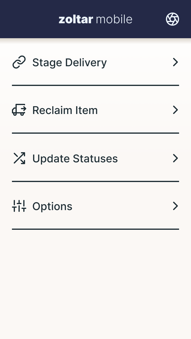 Zoltar Mobile - main menu Zoltar Mobile - main menu